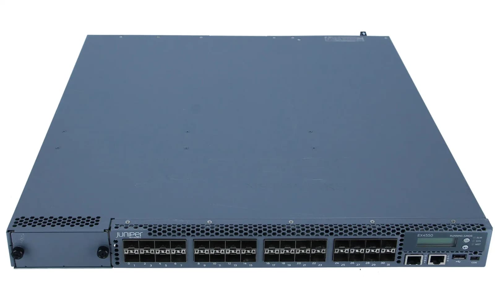 Juniper EX4550,32-port 1/10G SFP+ Converged switch,650W AC PS,Built in Port Side to PSU side air flow PPC (EX4550-32F-AFO)