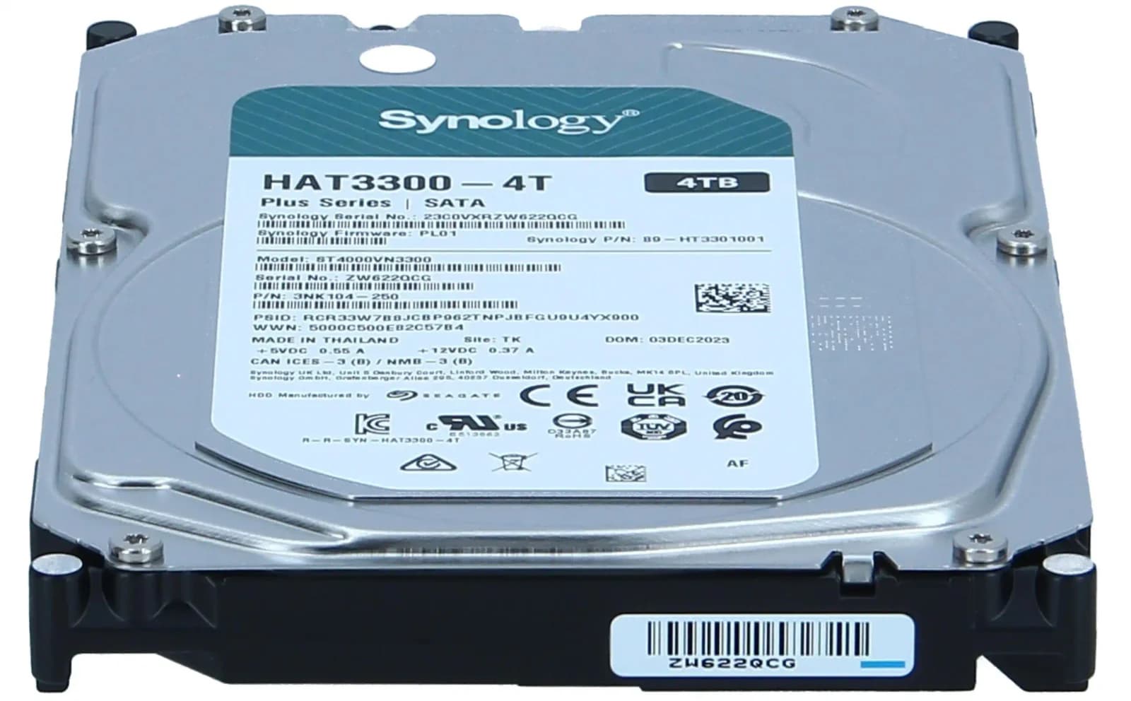 Synology Plus Series HAT3300, Hard drive, 4 TB, internal, 3.5", SATA 6Gb/s, 5400 rpm (HAT3300-4T)