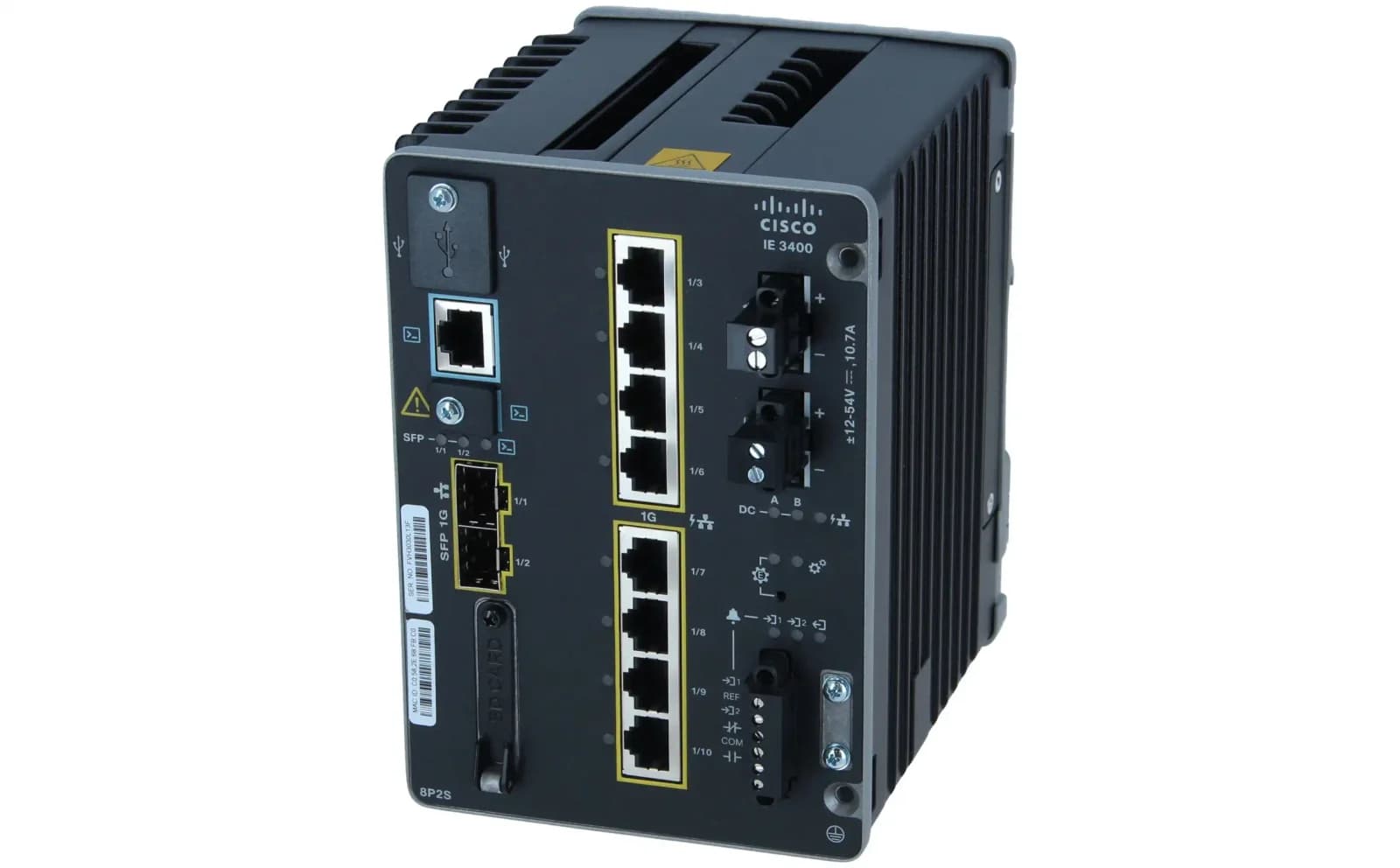 Cisco Catalyst IE3400 Rugged Series, Network Advantage, switch, Managed, 8 x 10/100/1000 + 2 x Gigabit SFP, DIN rail mountable, DC power (IE-3400-8P2S-A)