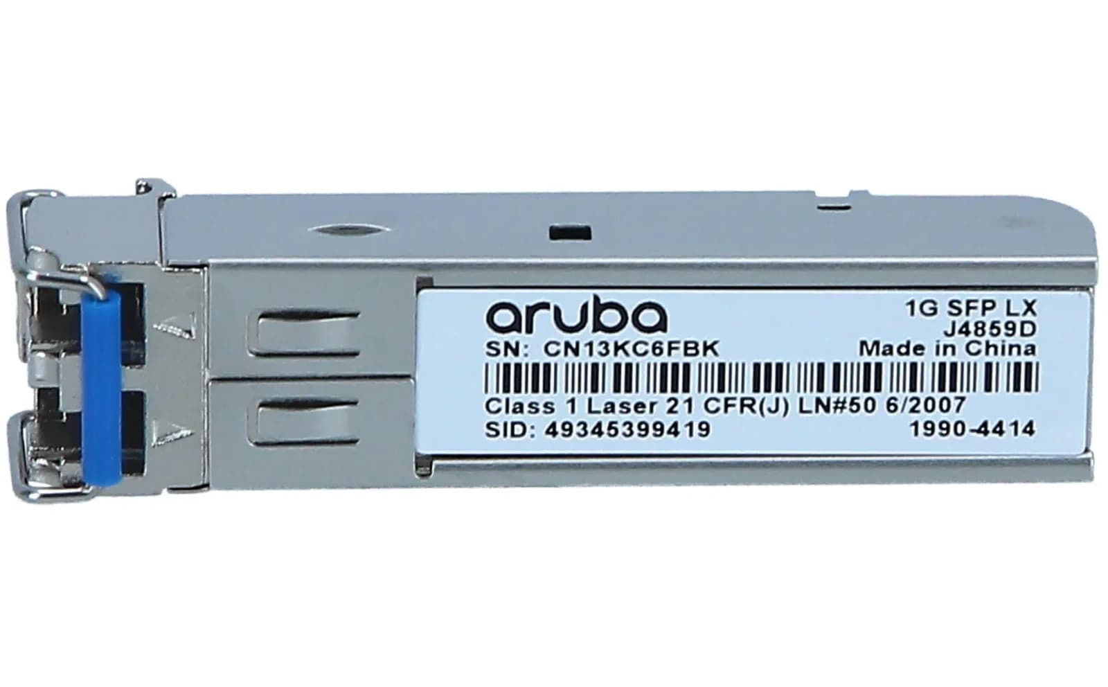 HPE SFP (mini-GBIC) transceiver module, GigE, 1000Base-LX, LC single-mode, 10 km, 1310 nm (J4859D)
