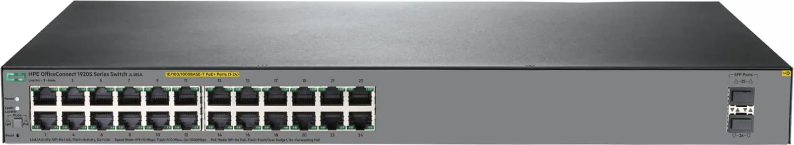HPE OfficeConnect 1920S 24G 2SFP PoE+ 370W, Switch, L3, managed, 24 x 10/100/1000 (PoE+) (JL385A)