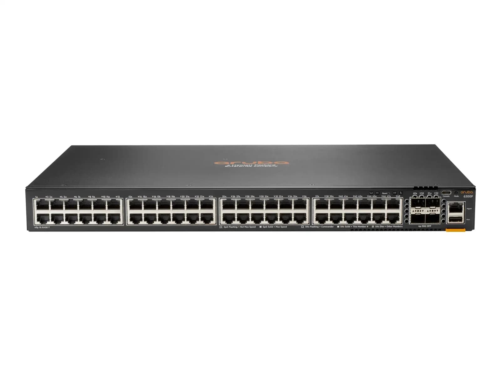 HP Aruba 6300F, Switch, L3, managed, 48 x 10/100/1000 + 4 x 1 Gigabit / 10 Gigabit / 25 Gigabit / 50 Gigabit SFP56 (Uplink / Stacking) (JL667A)