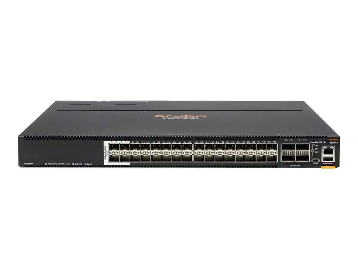 HPE Aruba CX 8360-32Y4C V2, Switch, L3, Managed, 32 x 1/10/25 Gigabit Ethernet SFP / SFP+ / SFP28 + 4 x 40/100 Gigabit QSFP+ / QSFP28, back (JL701C)