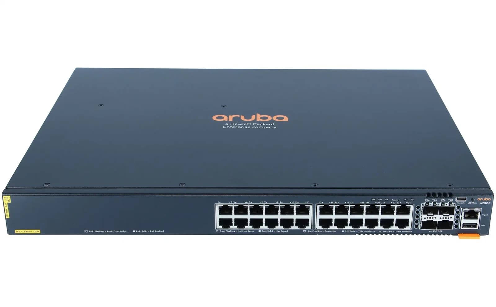 HPE Aruba 6200F 24G Class4 PoE 4SFP+ 370W Switch, Switch, L3, managed, 24 x 10/100/1000 (PoE+), + 4 x 1 Gigabit / 10 Gigabit SFP+, PoE+ (JL725A)