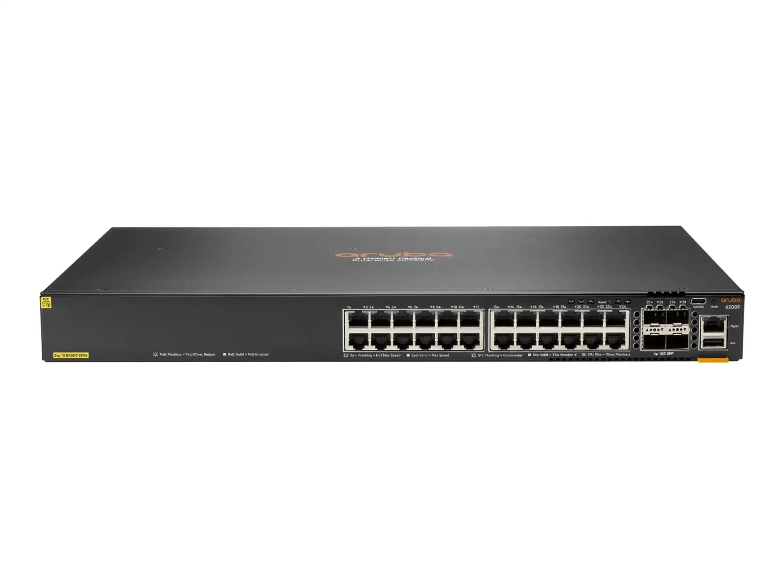 HPE Aruba 6200F 24G Class4 PoE 4SFP+ 370W Switch, L3, Managed, 24 x 10/100/1000 (PoE+) + 4 x 1 Gigabit / 10 Gigabit SFP+ (uplink), (JL725B)