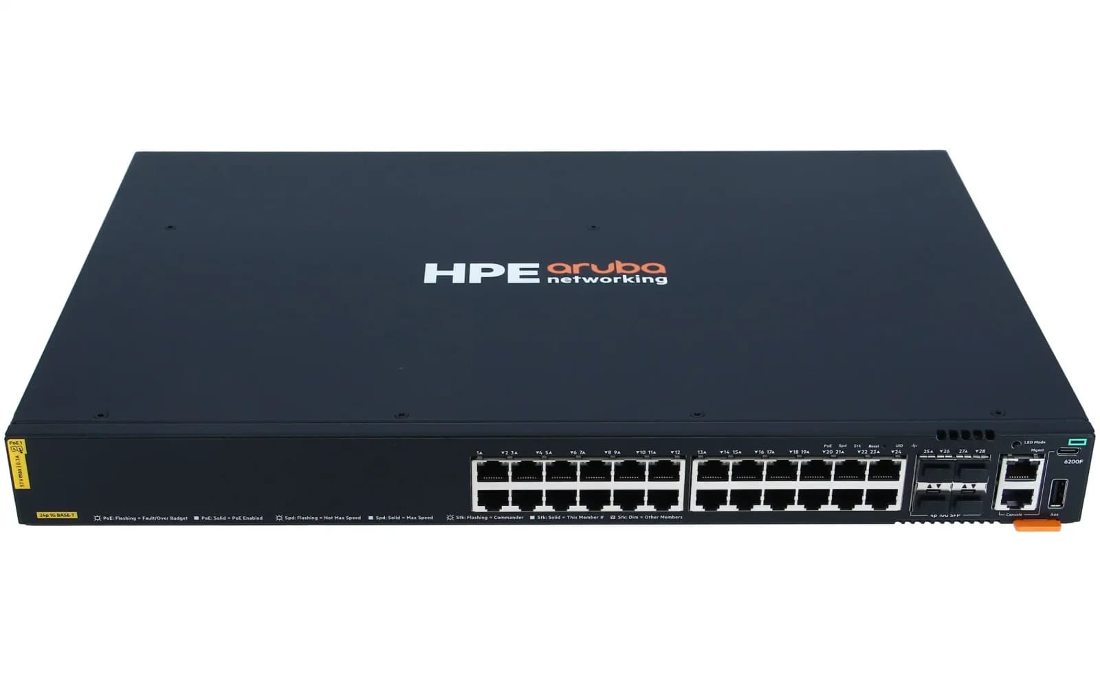 HPE Aruba 6200F 24G Class4 PoE 4SFP+ 370W Switch, L3, Managed, 24 x 10/100/1000 (PoE+) + 4 x 1 Gigabit / 10 Gigabit SFP+ (uplink), (JL725BABB)