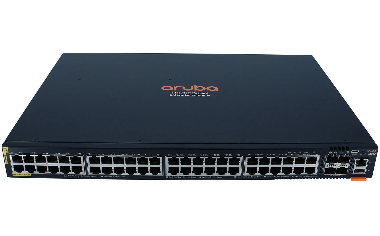 HPE Aruba 6200F 48G Class4 PoE 4SFP+ 740W Switch, Switch, L3, managed, 48 x 10/100/1000 (PoE+), + 4 x 1 Gigabit / 10 Gigabit SFP+, PoE+ (JL728A)