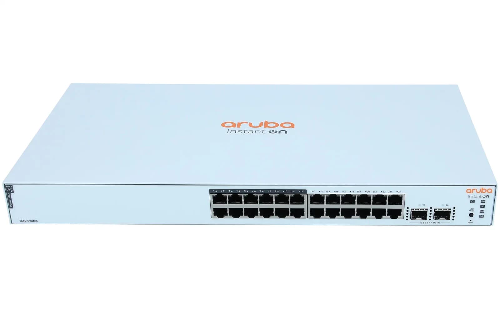 HPE Aruba Instant On 1830 24G 12p Class4 PoE 2SFP 195W Switch, smart, 12 x 10/100/1000 + 12 x 10/100/1000 (PoE+) + 2 x Gigabit SFP, desktop (JL813AABB)