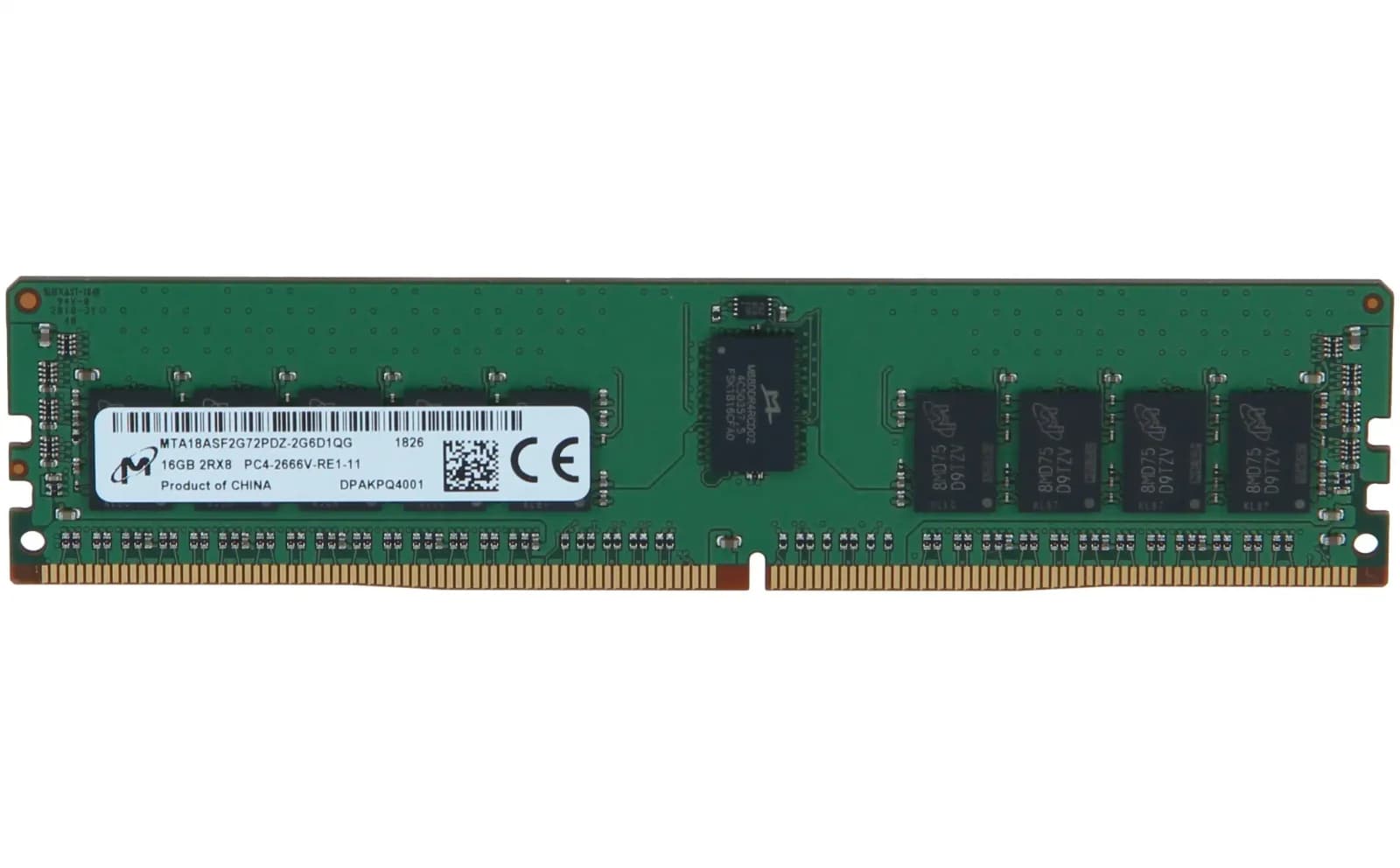 Micron DDR4, module, 16 GB, DIMM 288-pin, 2666 MHz / PC4-21300, CL19, 1.2 V, registered with parity, ECC (MTA18ASF2G72PDZ-2G6D1)
