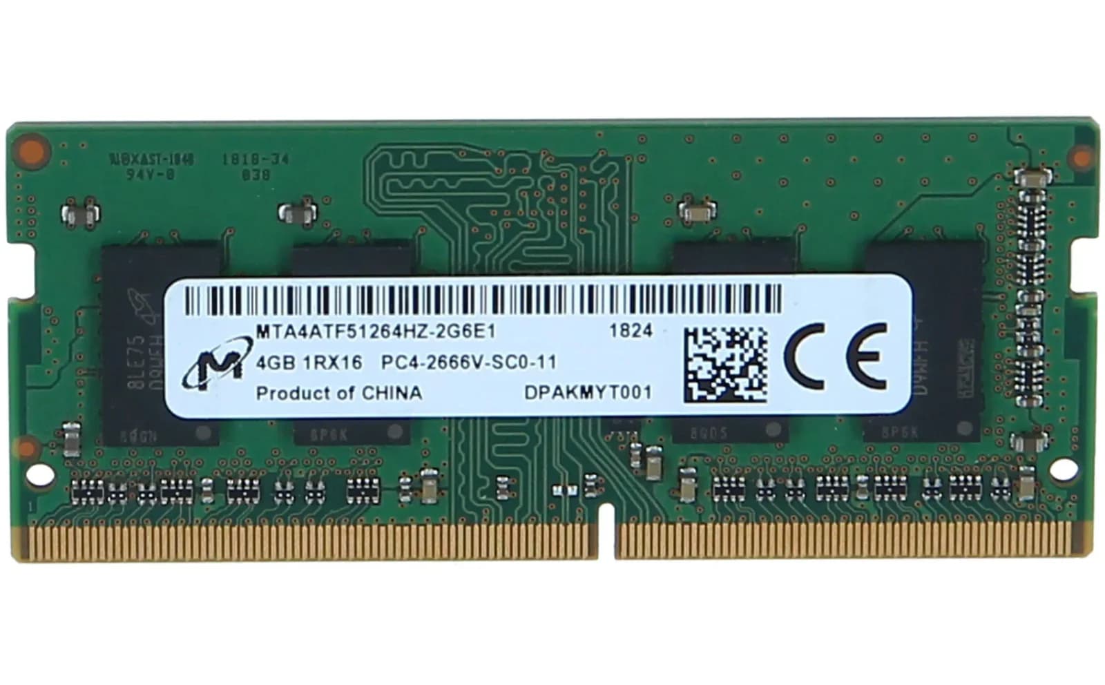 Micron DDR4, module, 4 GB, SO-DIMM 260-pin, 2400 MHz / PC4-19200, CL17, 1.2 V, unbuffered, non-ECC (MTA4ATF51264HZ-2G3B1)