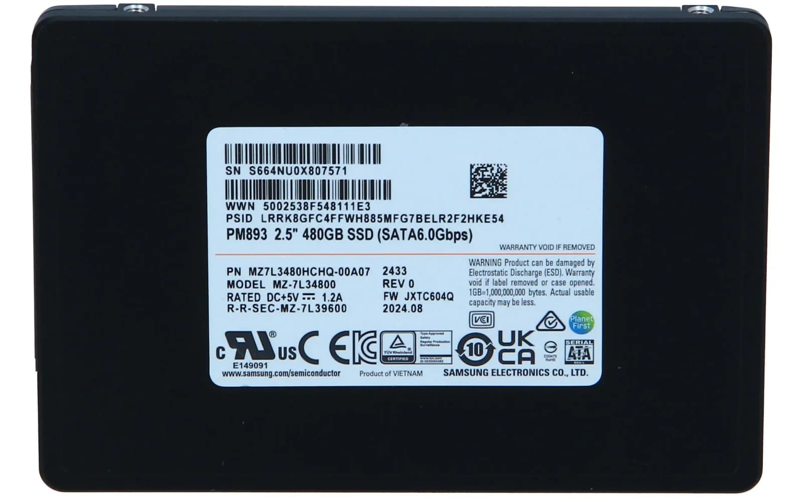 Samsung 480GB SSD PM893 SATA3 2.5 Zoll, Solid State Disk, Serial ATA (MZ7L3480HCHQ-00A07)