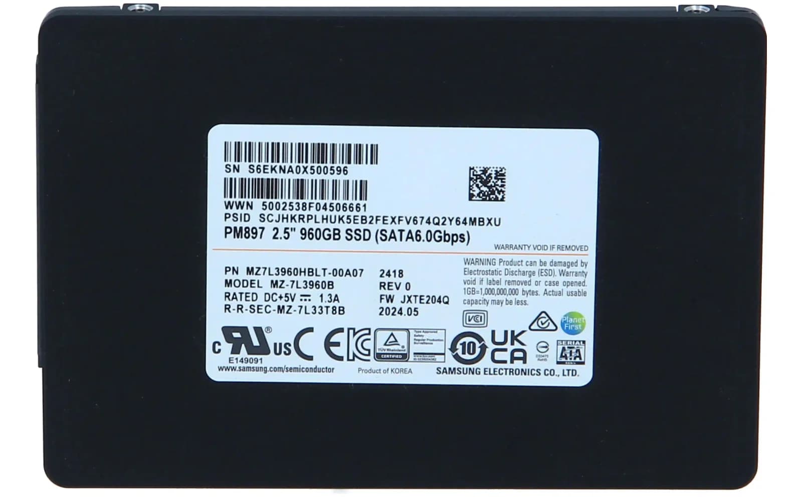 Samsung PM897 MZ7L3960HBLT, SSD, 960 GB, internal, 2.5", SATA 6Gb/s (MZ7L3960HBLT-00A07)