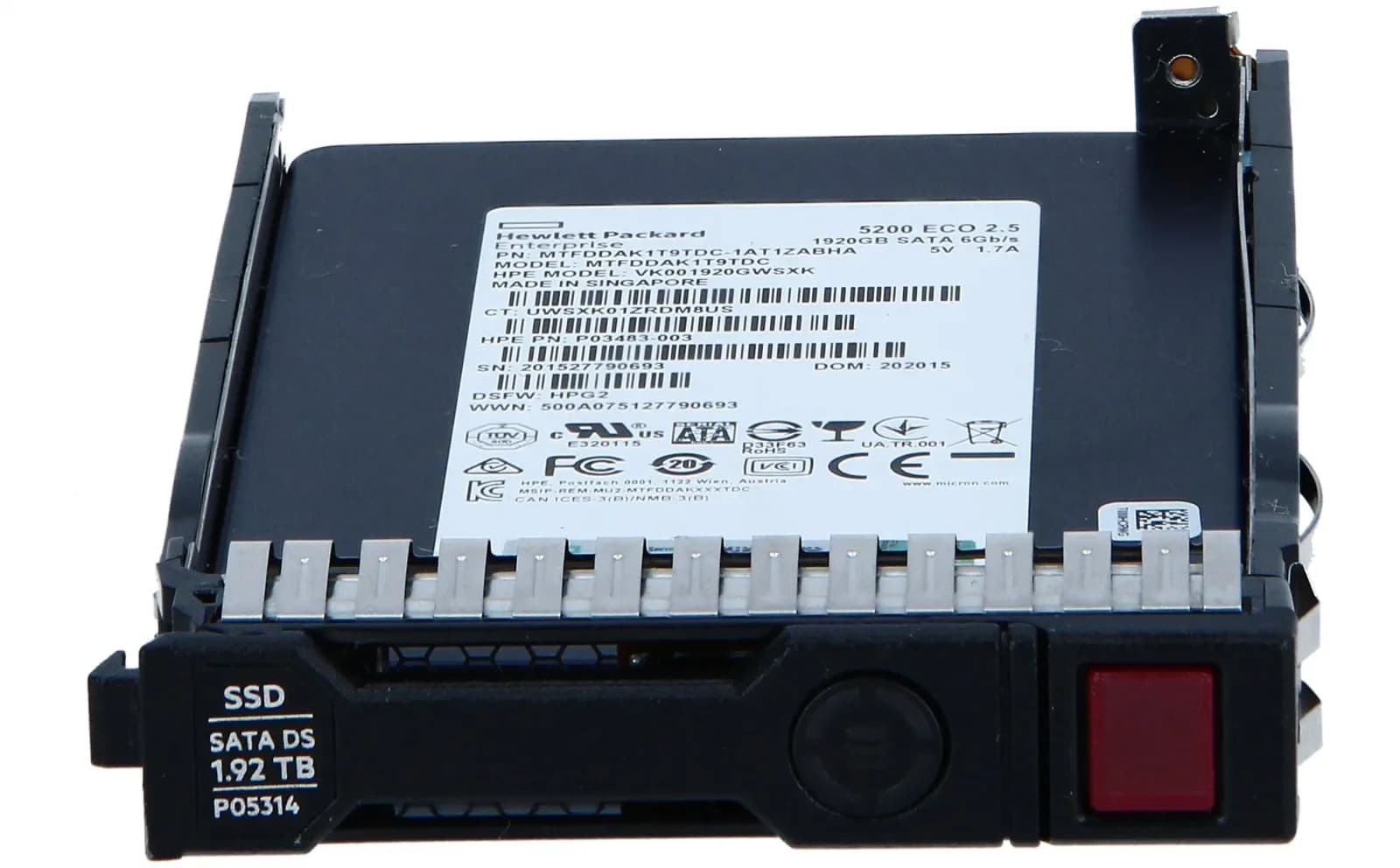 HP Read Intensive, Solid state drive, 1.92 TB, hot-swap, 2.5" SFF, SATA 6Gb/s (P04478-B21)
