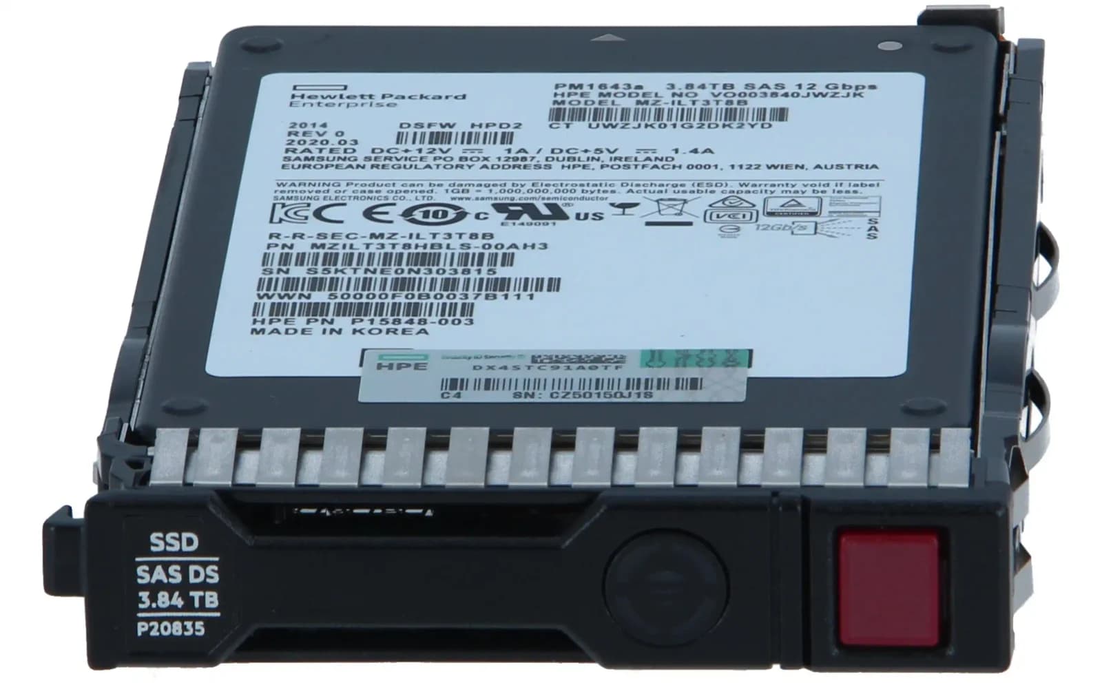 HPE SSD 3.84TB SFF SAS RI SC, Solid State Disk, Serial Attached SCSI (SAS) (P20835-001)