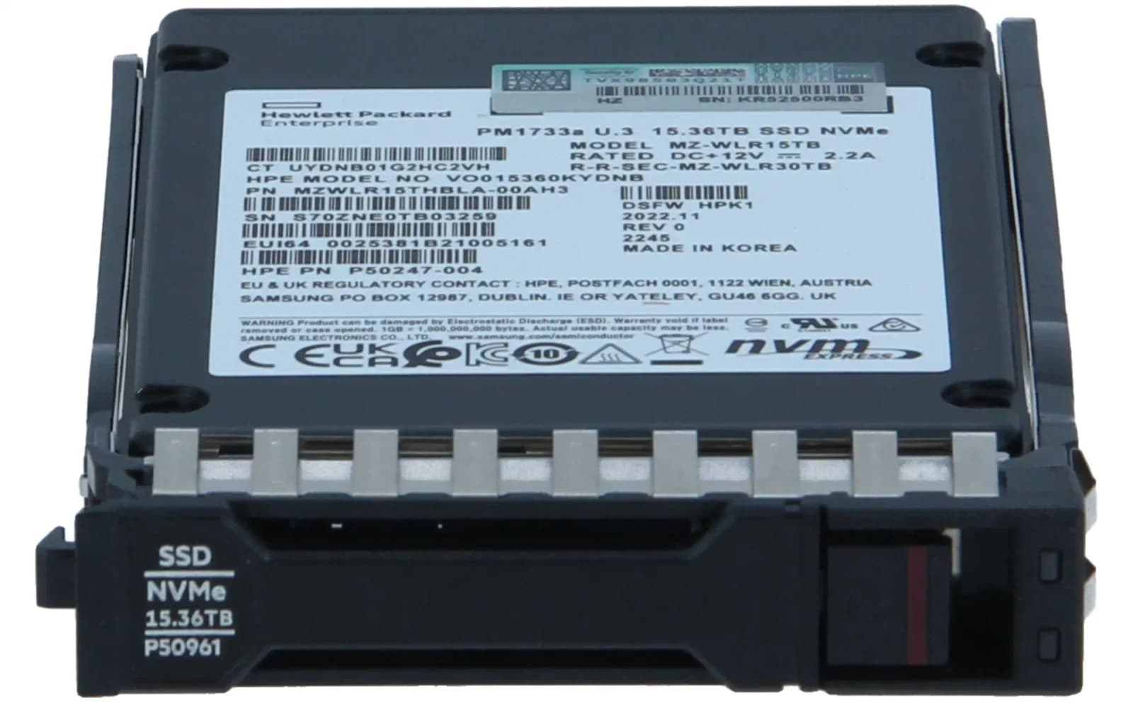 HPE SSD, Read Intensive, 15.35 TB, hot-swap, 2.5" SFF, U.3 PCIe 4.0 (NVMe) (P50224-B21)