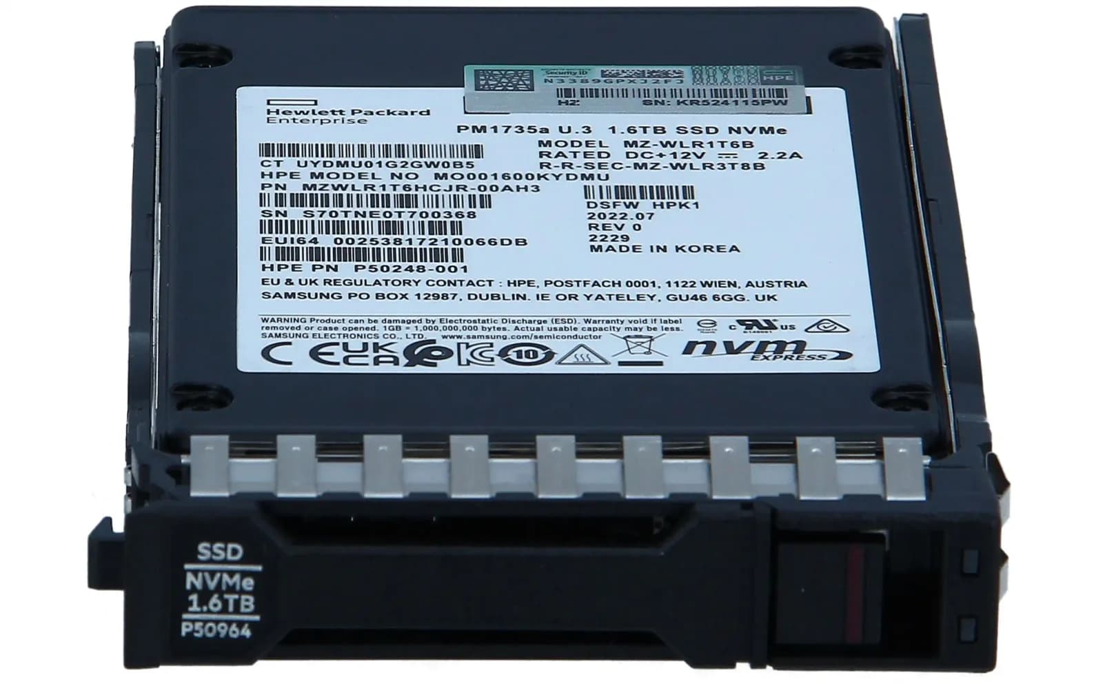HPE SSD, Mixed Use, 1.6 TB, hot-swap, 2.5" SFF, U.3 PCIe 4.0 (NVMe) (P50227-B21)