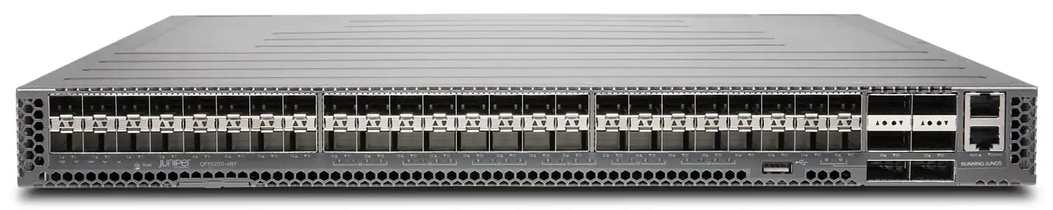 Juniper QFX Series QFX5200-48Y, 48 SFP+/SFP28 ports, redundant fans, 2 AC power supplies, front-to-back airflow (QFX5200-48Y-AFO)