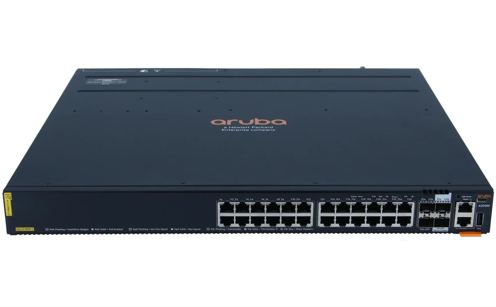 HPE Aruba 6200M 24G Class4 PoE 4SFP+, Switch, L3, Managed, 24 x 10/100/1000 (PoE+) + 4 x 1 Gigabit / 10 Gigabit SFP+ (uplink / stacking), (R8Q68A)