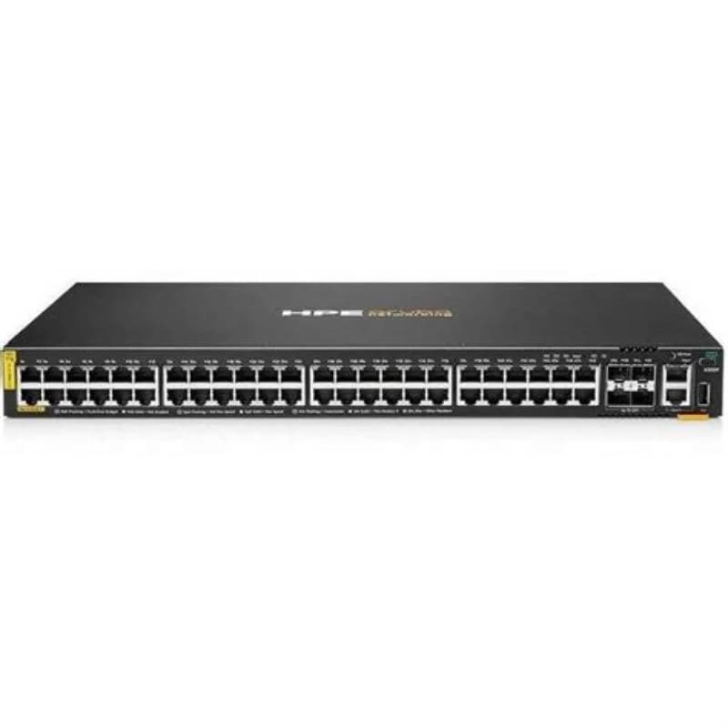 HPE Aruba Networking CX 6200F 48G Class 4 PoE 4SFP 370W Switch, L3, Managed, 48 x 10/100/1000 (PoE+) + 4 x 100/1000 SFP, front and side to (S0M84A)