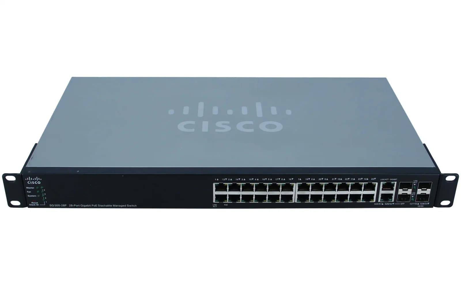 Cisco Small Business SG500-28P, Switch, Managed, 24 x 10/100/1000 + 2 x combo Gigabit SFP + 2 x SFP, rack-mountable, PoE (SG500-28P-K9)