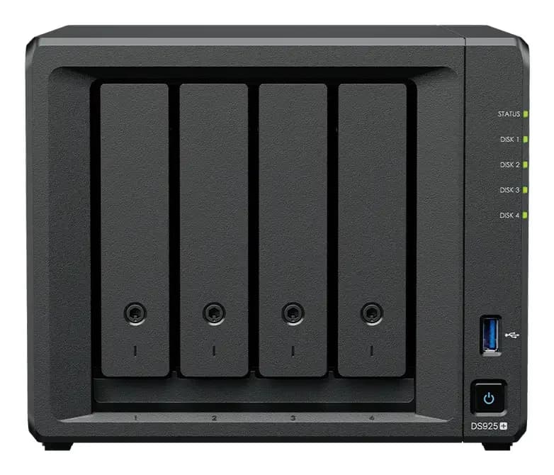 Synology Disk Station DS925+, NAS server, 4 bays, SATA-600 / NVMe, HDD, RAID JBOD 0 1 5 6 10, RAM 4 GB, 2.5 Gigabit Ethernet, iSCSI support