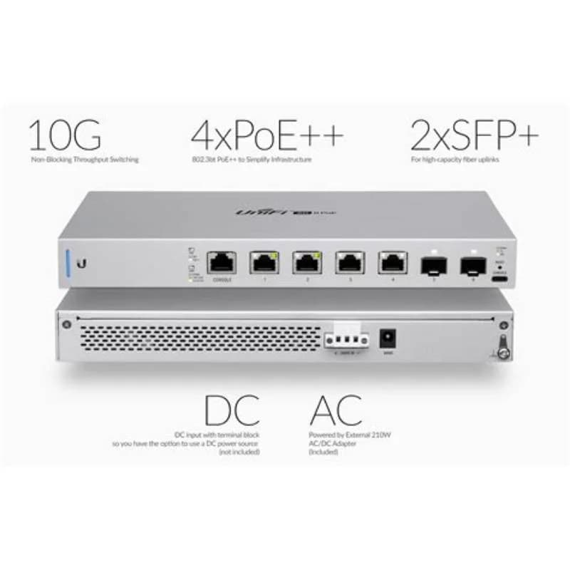 Ubiquiti UniFi Switch, Managed, 4 x 100/1000/2.5G/5G/10GBase-T (PoE++) + 2 x 10 Gigabit SFP+, desktop, PoE++, AC 120/230 V / DC 44, 57 V (US-XG-6POE)