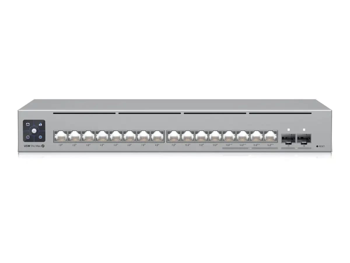 Ubiquiti UniFi Switch Pro Max 16 PoE, Switch, L3, Managed, 12 x 10/100/1000 (12 PoE+ 4 PoE++) + 4 x 2.5GBase-T + 2 x 10 Gigabit Ethernet, (USW-PRO-MAX-16-POE)
