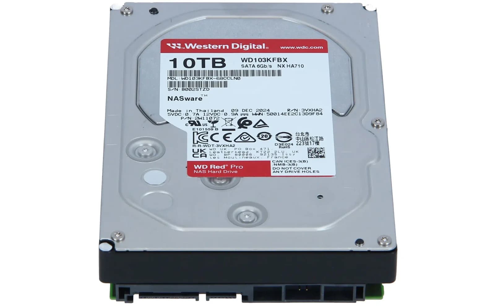 Western Digital Red Pro WD103KFBX, Hard drive, Enterprise, 10 TB, internal, 3.5", SATA 6Gb/s, 7200 rpm, buffer: 512 MB (WD103KFBX)