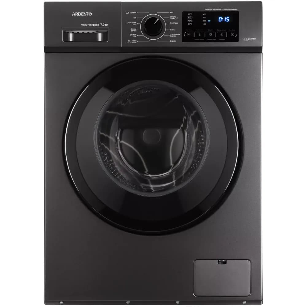 Стиральная машина Ardesto Black Mars, 7 кг, 1400 об/мин, A+++, 48 см, инверторная, с функцией пара (WMS-7117IDGBDI)