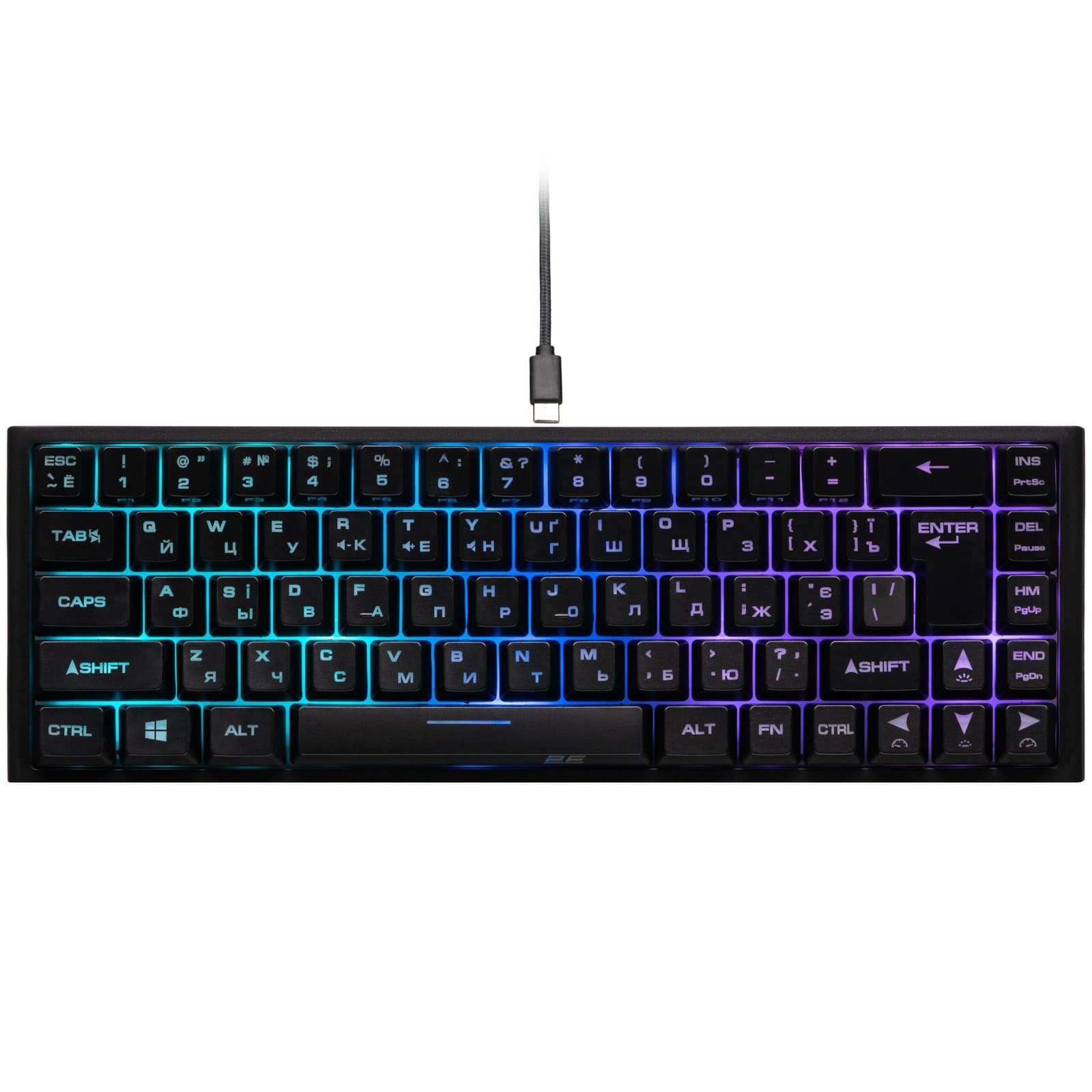 Игровая клавиатура 2E Membrane KG350 68key, USB-A, EN/UA/RU, RGB, black (2E-KG350UBK)