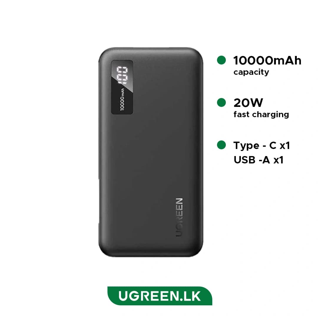 Повербанк Ugreen 10000mAh двусторонняя быстрая зарядка Black (25742)