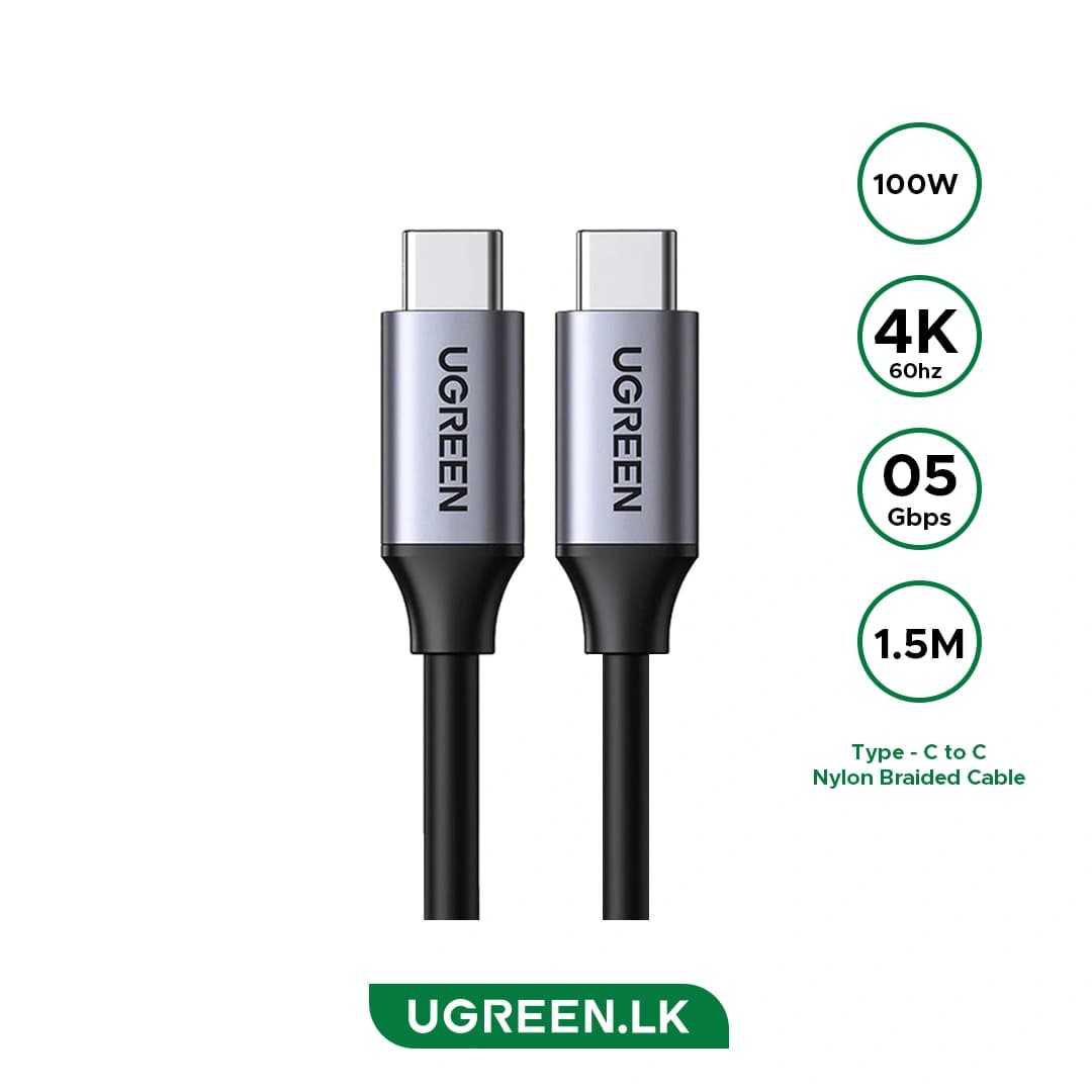USB Кабель Ugreen USB 3.1 Type C Male – Type C Male Nickel Plating Aluminum Shell 1.5m (Grey) (50751)