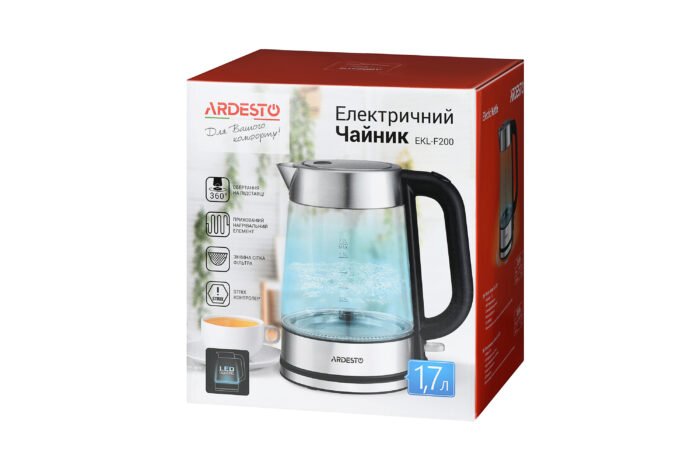 ARDESTO Electric kettle , 1.7L, glass, Strix, silver-black (EKL-F200)6
