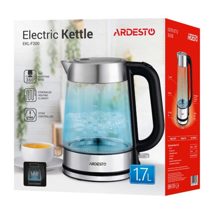 ARDESTO Electric kettle , 1.7L, glass, Strix, silver-black (EKL-F200)7