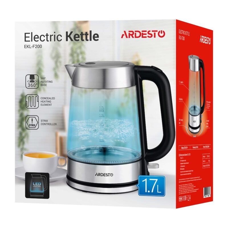 ARDESTO Electric kettle , 1.7L, glass, Strix, silver-black (EKL-F200)7