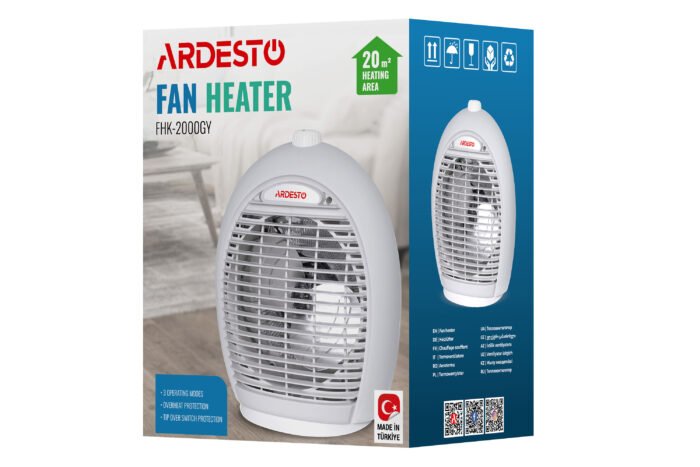 ARDESTO Fan heater, 20m2, 2000w, mechanical control, spiral heating element, grey (FHK-2000GY)3