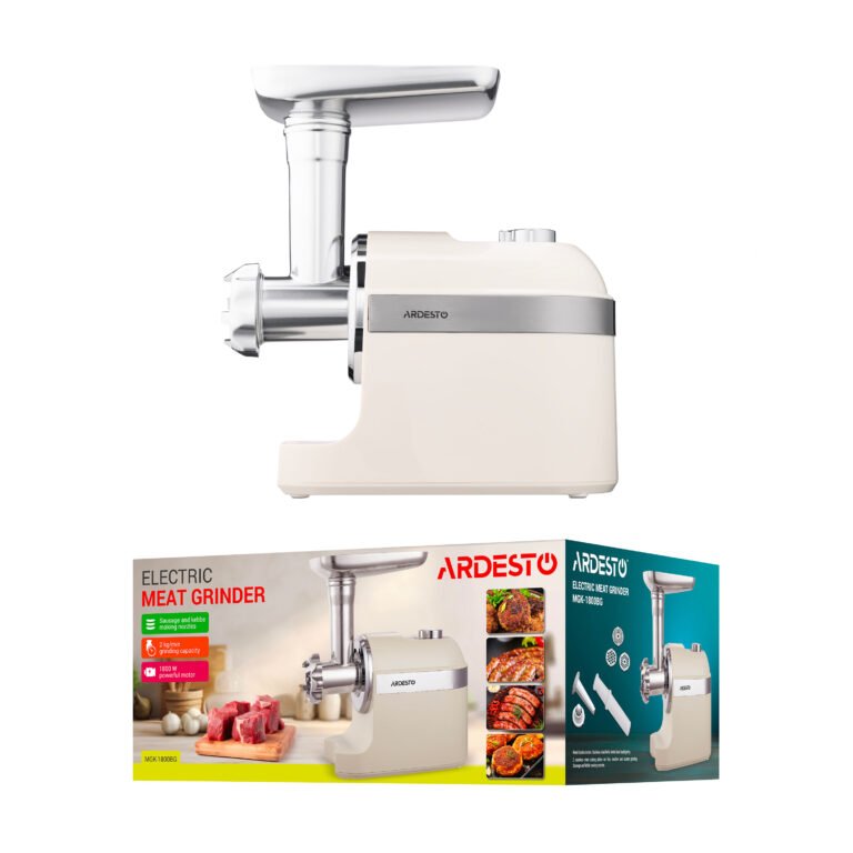 ARDESTO Meat grinder , 1800W, 2kg min, 3 cutting plates, sausages nozzle, plastik, beigе-silver (MGK-1800BG) 8