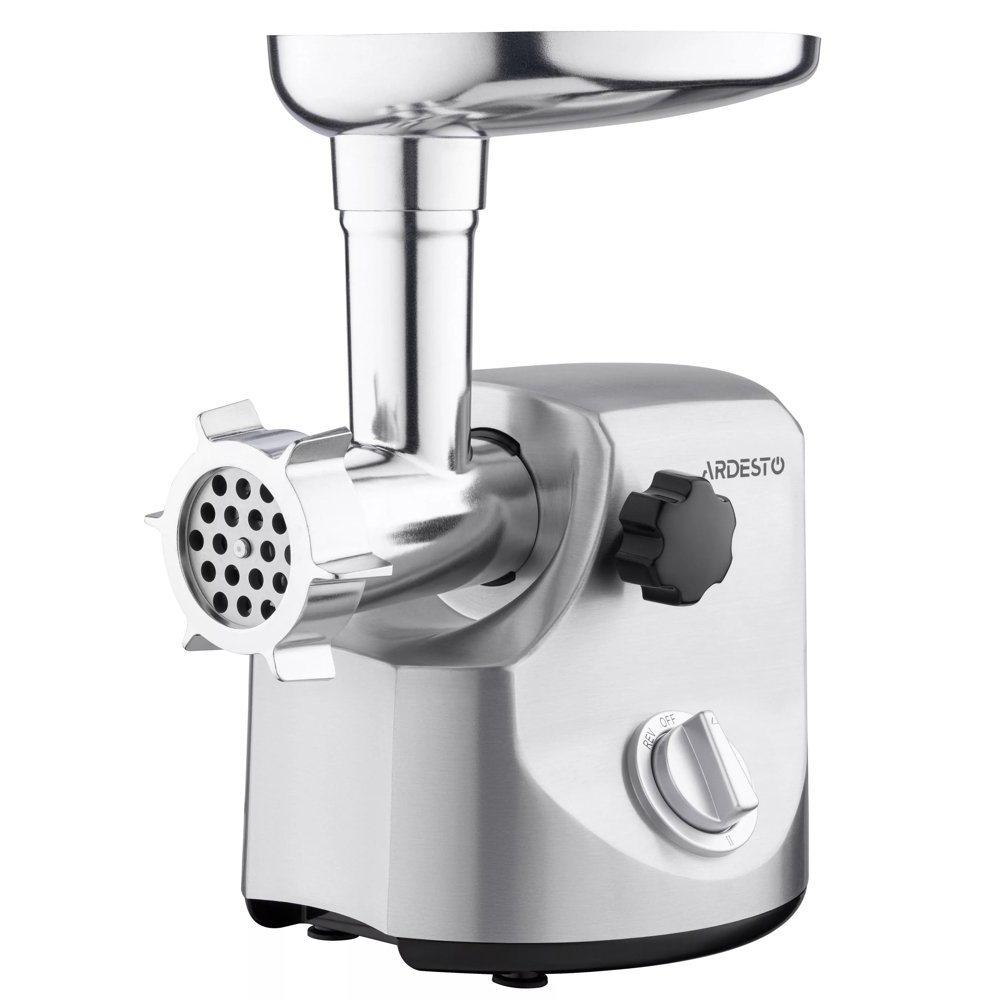 ARDESTO Meat grinder , 3000W, prod.-2.6kg min, 4 cutting plates+for sausag.plates, 3 vegetable slicer, metal, silver (MGA-3000W) ARDESTO Meat grinder , 3000W, prod.-2.6kg min, 4 cutting plates+for sausag.plates, 3 vegetable slicer, metal, silver (MGA-3000W)