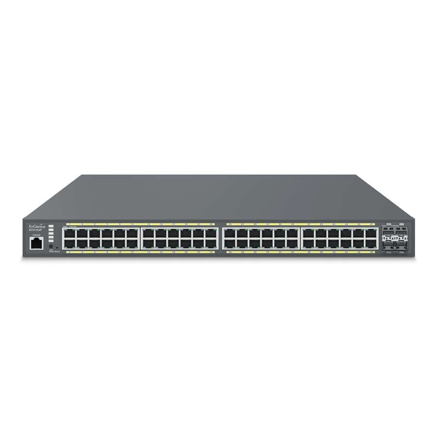 Cloud Managed 410W 48 Port Gigabit Switch PoE+ with 4 SFP+ Ports Cloud Managed Switch with 48 GbE PoE + 4 x SFP+, IEEE802.3at/af, 410w PoE power budget, internal power supply, 19inch 1U rack-mountable (ECS1552P) - Image 1
