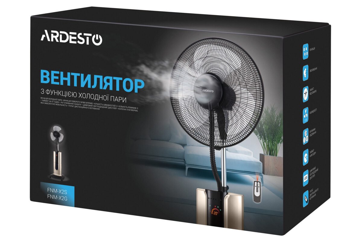 Floor fan ARDESTO, 47см, 100Вт, remote control, display, humidification, black-bronze (FNM-X2G)7