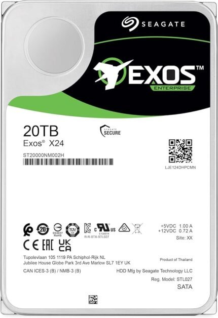 HDD, 20TB, Seagate Exos X24, SATA III, 3.5-inch, 7200rpm, 512MB, CMR (ST20000NM002H)