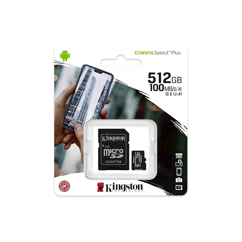 Kingston 512GB microSDXC Canvas Select Plus 100R A1 C10 Card + Adapter SDCS2 512GB SDCS2 512GB micro-SDXC — 512GB microSDXC Canvas Select Plus Gen2 R:100/W:85 UHS-I Class 10 V30 U3 A1 + adapter (SDCS2/512GB) - Image 1
