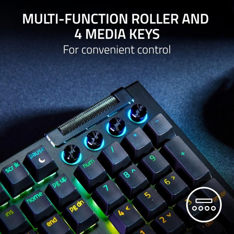 Razer Keyboard mechanical BlackWidow V4, 114key, Yellow Switch, USB-A, EN RU, RGB, black7