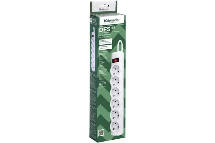 Surge protector Defender DFS 153 3 m, white, 6 outlets (99490)