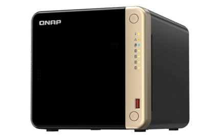 4-Bay desktop NAS, Intel® Celeron® N5105/N5095 quad-core, 8GB DDR4 SODIMM RAM (2 x DDR4 SODIMM slots, max 16GB), 4 x 3.5"/2.5" SATA 6Gb/s drive bays, 2 x M.2 2280 PCIe Gen 3 x1 slots, 2 x 2.5GbE, 1 x HDMI 2.0, 1 x PCIe Gen3 x2 slot, 2 x USB 3.2 Gen 2 Type-A + 2 x USB 2.0 (TS-464-8G)