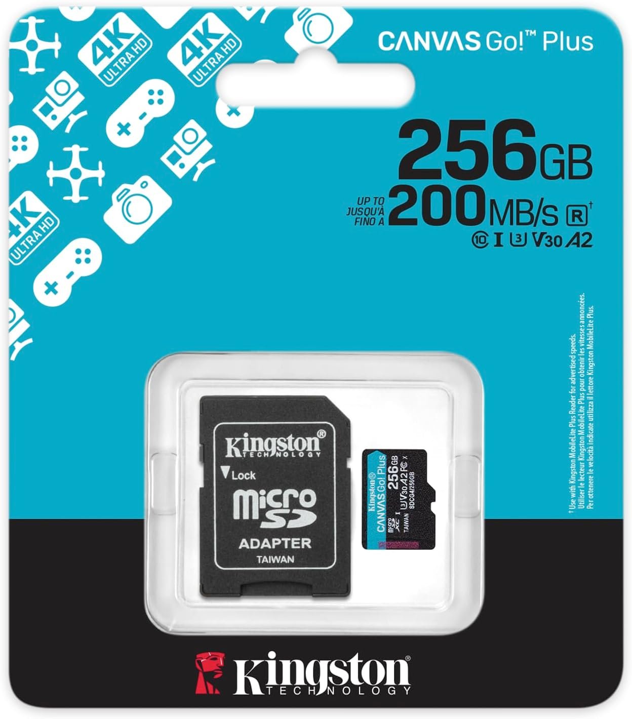 micro-SDXC 256GB microSDXC Canvas Go Plus Gen4 R 200 W 160 UHS-I Class 10 V30 U3 A2 + adapter (SDCG4 256GB) micro-SDXC — 256GB microSDXC Canvas Go! Plus Gen4 R:200/W:160 UHS-I Class 10 V30 U3 A2 + adapter (SDCG4/256GB) - Image 1