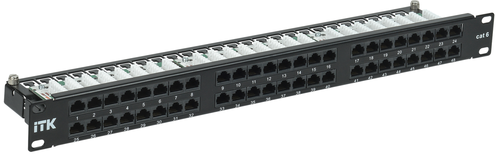 ITK 1U Patch-panel kat. 6 UTP 48 pt. Dual IDC vis. sıx (PP48-1UC06U-D05H)