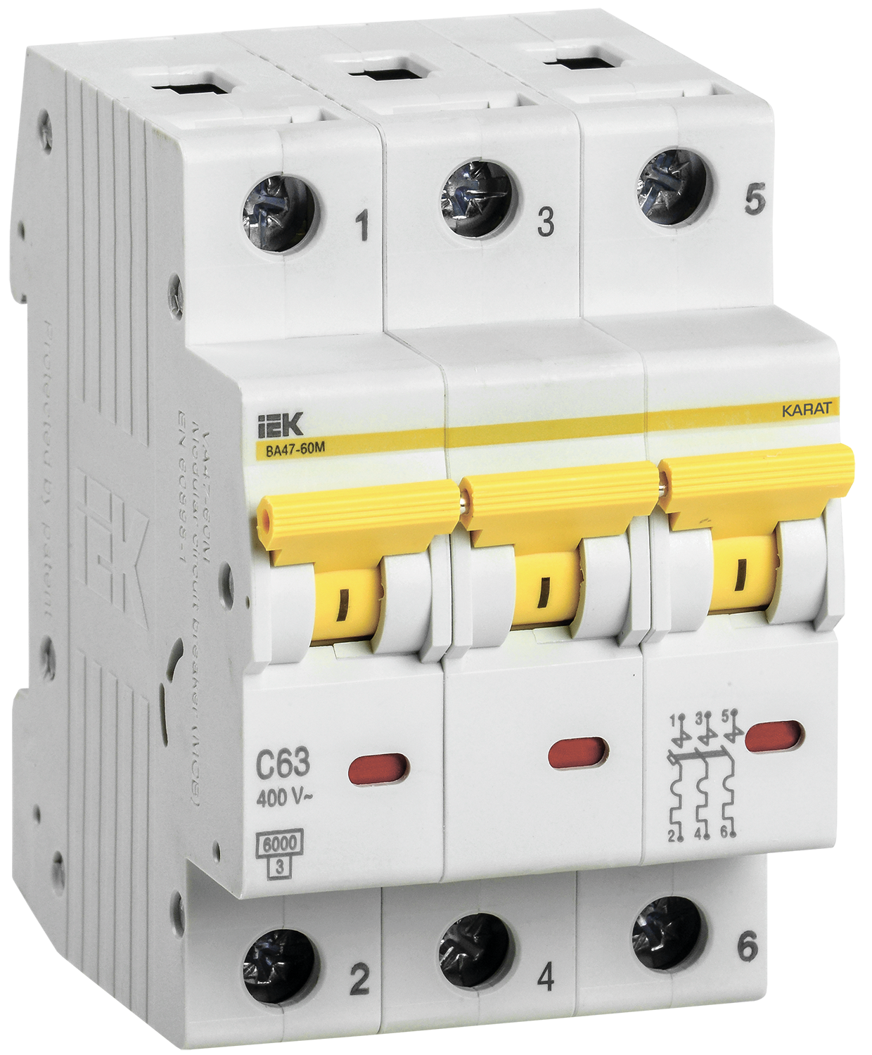 Avtomat açar VA47-29 3R 63A 6kA x-kA C IEK (MVA30-3-063-C)