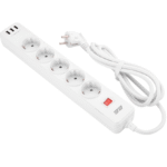 2E Power strip with surge protector 5xType F, 3x1.5mm2, 16A, 3xUSB-A, 2m, white (2E-SP515M2USBWH)