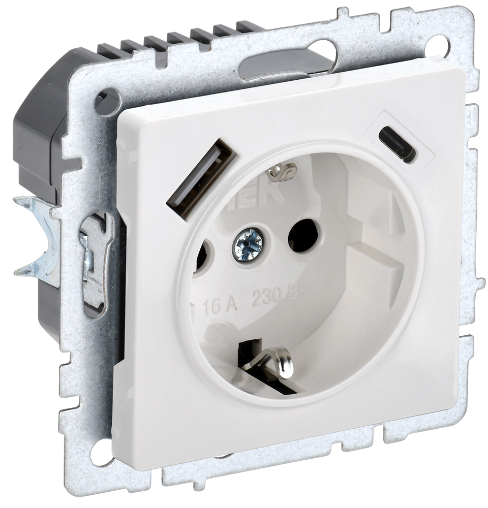 BRITE Torpaqlı rozetka 16A s USB A+C 18Vt RYus11-1-BrB ağ IEK (BR-R14-16-U22-018-K01)